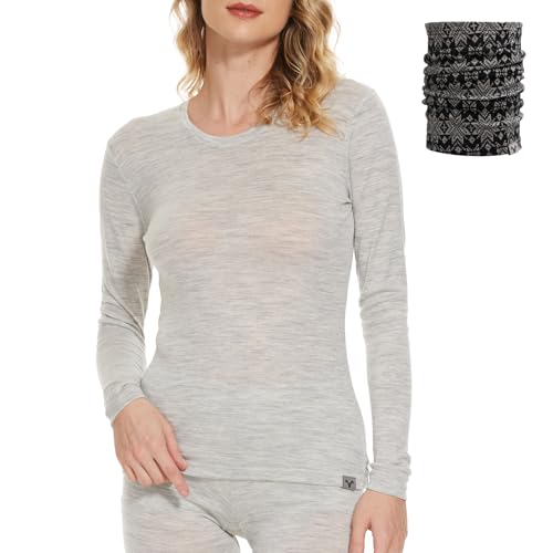 MERINNOVATION 100% Merinowolle Shirt for Damen Thermo Unterwäsche Langarm,Temperaturregulierend, Weich von MERINNOVATION