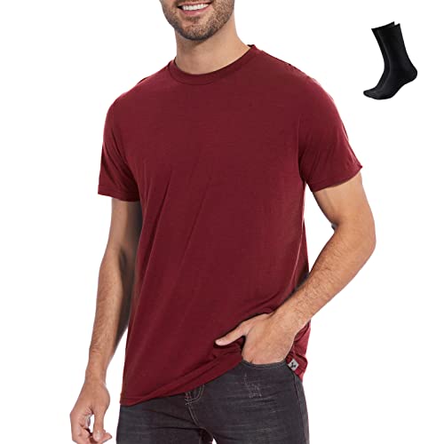 MERINNOVATION Merino T Shirt Herren Everyday Kurzärmeliges T-Shirt Funktionsshirt Atmungsaktiv und Geruchsneutral Merinowolle Base Layer + Merinowolle Socks, red von MERINNOVATION