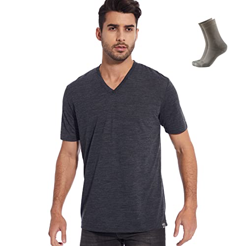 MERINNOVATION Merino T Shirt Herren Everyday Kurzärmeliges T-Shirt Funktionsshirt Atmungsaktiv und Geruchsneutral Merinowolle Base Layer + Merinowolle Socks von MERINNOVATION