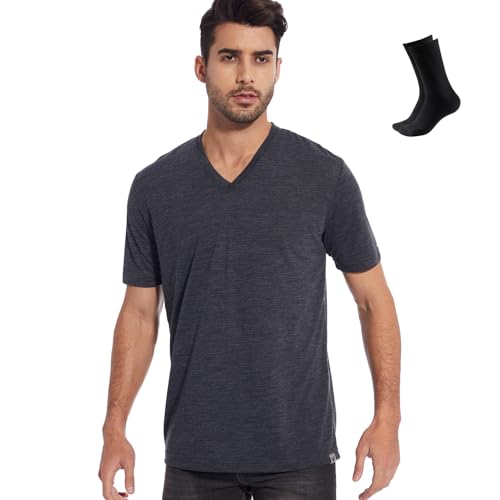 MERINNOVATION Merino T Shirt Herren Everyday Kurzärmeliges T-Shirt Funktionsshirt Atmungsaktiv und Geruchsneutral Merinowolle Base Layer + Merinowolle Socks von MERINNOVATION