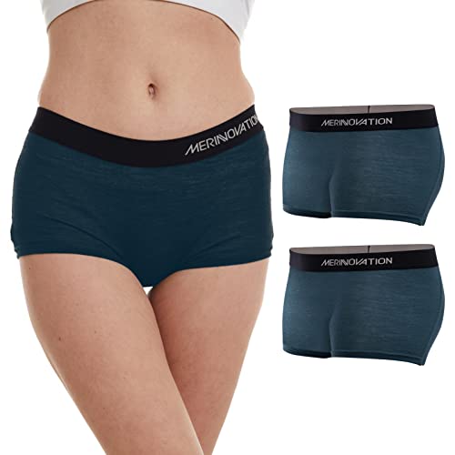 MERINNOVATION Merino Unterwäsche Damen 2er Pack 100% Merinowolle Boxershorts Damen Sportunterwäsche Hipster Panties Atmungsaktive Navy XL von MERINNOVATION