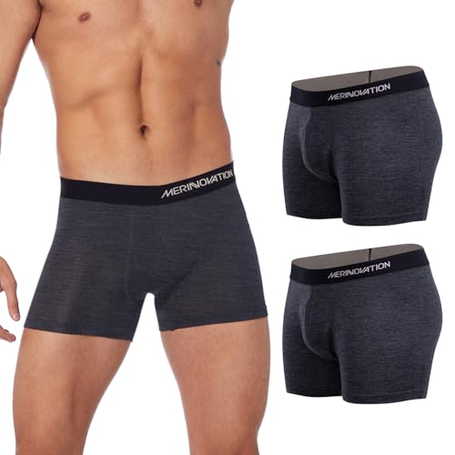 MERINNOVATION Merino Unterwäsche Herren 2er Pack 100% Merino Boxershorts Herren Ski Sport Unterhosen Atmungsaktive Merinowolle Gery M von MERINNOVATION