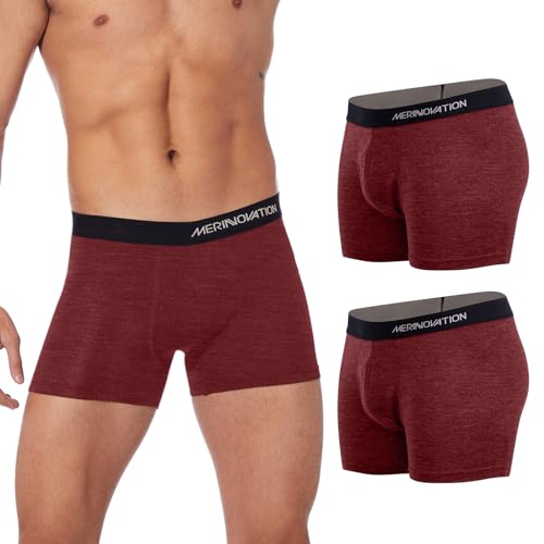 MERINNOVATION Merino Unterwäsche Herren 2er Pack 100% Merino Boxershorts Herren Ski Sport Unterhosen Atmungsaktive Merinowolle Red M von MERINNOVATION