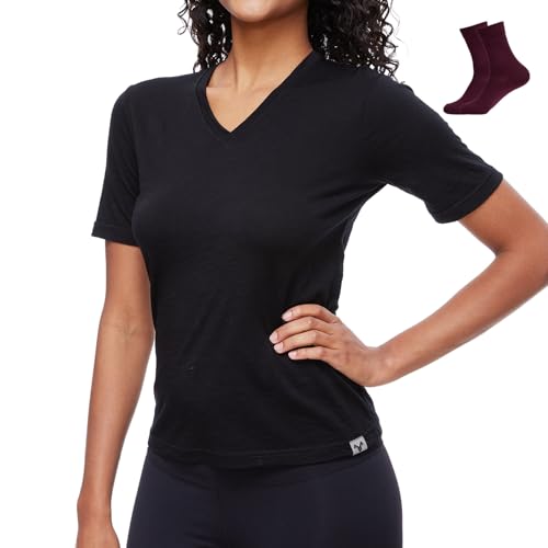 MERINNOVATION Merinowolle T-Shirt Damen Wandern und Outdoor Atmungsaktiv und Geruchsneutral Merino Unterwäsche Base Layer + Merinowolle Socks MERINNOVATION Merinowolle T-Shirt Damen Wandern und Outdoor Atmungsaktiv und Geruchsneutral Merino Unterwäsche Base Layer + Merinowolle Socks von MERINNOVATION