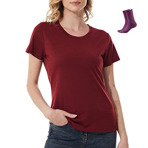 MERINNOVATION Merinowolle T-Shirt Damen Wandern und Outdoor Atmungsaktiv und Geruchsneutral Merino Unterwäsche Base Layer + Merinowolle Socks MERINNOVATION Merinowolle T-Shirt Damen Wandern und Outdoor Atmungsaktiv und Geruchsneutral Merino Unterwäsche Base Layer + Merinowolle Socks von MERINNOVATION