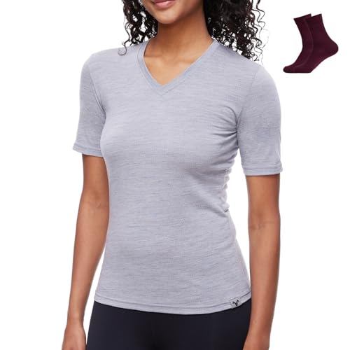 MERINNOVATION Merinowolle T-Shirt Damen Wandern und Outdoor Atmungsaktiv und Geruchsneutral Merino Unterwäsche Base Layer + Merinowolle Socks MERINNOVATION Merinowolle T-Shirt Damen Wandern und Outdoor Atmungsaktiv und Geruchsneutral Merino Unterwäsche Base Layer + Merinowolle Socks von MERINNOVATION