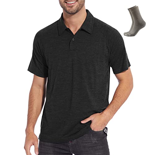 MERINNOVATION Poloshirt für Herren, 100 % Merinowolle, ultraleicht, atmungsaktiv, geruchshemmend (Socken aus Merinowolle im Lieferumfang enthalten), Schwarz, L von MERINNOVATION