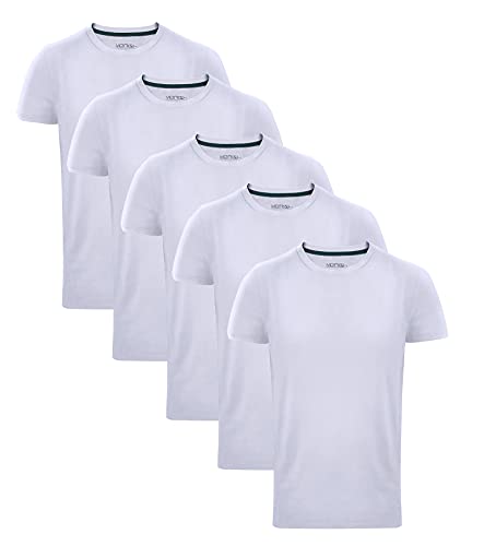 MERISH 5er Pack Tshirt Herren Set Baumwolle T-Shirts Slim Fit Rundhals Schwarz Weiß Bunt S-5XL 444 (3XL, 444c 5er Set Weiß, 3X_l) von MERISH