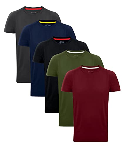 MERISH 5er Pack Tshirt Herren Set Baumwolle T-Shirts Slim Fit Rundhals Schwarz Weiß Bunt S-5XL 444 (L, 444d 5er Set Mehrfarbig, l) von MERISH