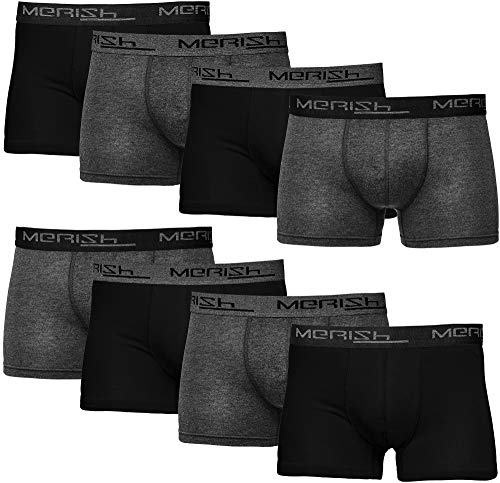 MERISH Boxershorts Men Herren 8er Pack Unterwäsche Unterhosen Männer Retroshorts 216e Schwarz-Anthrazit XL von MERISH