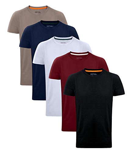 MERISH Herren 5er Pack Einfarbige T-Shirts Rundhalsausschnitt 444 (L, 444b 5er Set Mehrfarbig) von MERISH