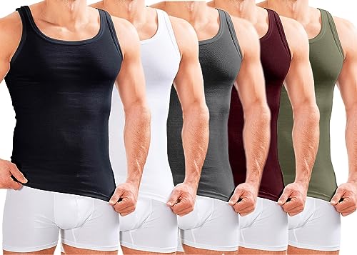 MERISH Herren Unterhemd 5er Pack / 10er Pack Tank Top Feinripp Baumwolle Weiß T-Shirt 400 (3XL, 400e 5er Set Mehrfarbig) von MERISH