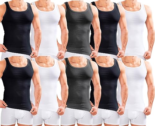 MERISH Herren Unterhemd 5er Pack / 10er Pack Tank Top Feinripp Baumwolle Weiß T-Shirt 400 (L, 400a-10 MIX1 10er Set) von MERISH