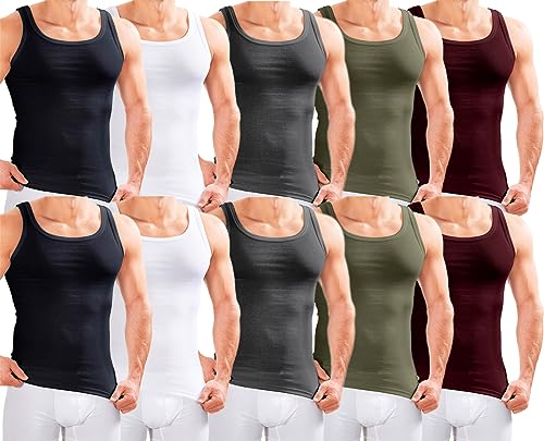 MERISH Herren Unterhemd 5er Pack / 10er Pack Tank Top Feinripp Baumwolle Weiß T-Shirt 400 (L, 400b-10 MIX2 10er Set) von MERISH