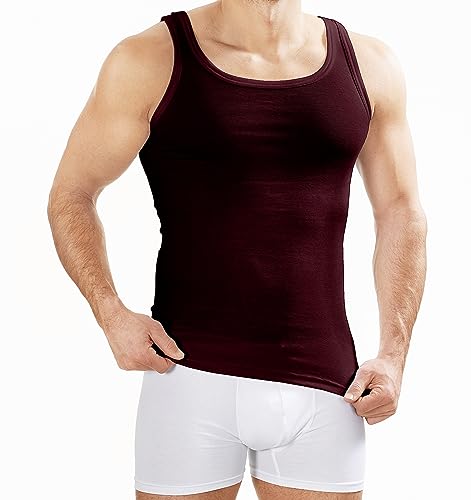 MERISH Herren Unterhemd 5er Pack / 10er Pack Tank Top Feinripp Baumwolle Weiß T-Shirt 400 (S, 400c 5er Set Bordeaux) von MERISH