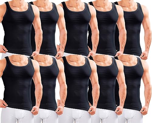 MERISH Herren Unterhemd 5er Pack / 10er Pack Tank Top Feinripp Baumwolle Weiß T-Shirt 400 (XL, 400d-10 Schwarz 10er Set) von MERISH