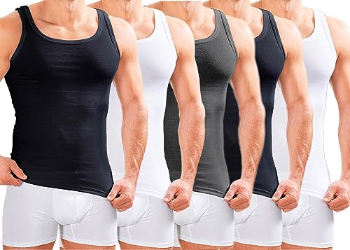 MERISH Herren Unterhemd 5er Pack / 10er Pack Tank Top Feinripp Baumwolle Weiß T-Shirt 400 (XL, 400f 5er Set Mehrfarbig) von MERISH