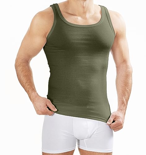 MERISH Herren Unterhemd 5er Pack / 10er Pack Tank Top Feinripp Baumwolle Weiß T-Shirt 400 (XXL, 400d 5er Set Khaki) von MERISH