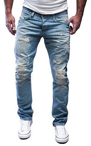 MERISH Jeans Herren Destroyed Hose Jeanshose Männer Slim Fit Stretch Denim 2081-1001 (34-34, 1254 Hellblau) von MERISH