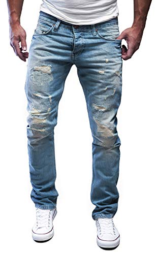 MERISH Jeans Herren Destroyed Hose Jeanshose Männer Slim Fit Stretch Denim 2081-1001 (36-32, 1254 Hellblau) von MERISH