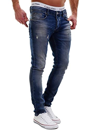 MERISH Jeans Herren Destroyed Hose Used-Look Jeanshose Männer Denim 2081-1001 (29-32, 1003 Blau) von MERISH