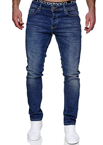MERISH Jeans Herren Slim Fit Jeanshose Stretch Denim Hose Designer 1512 (32-34, 1512-02 Dunkelblau) von MERISH