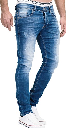 MERISH Jeans Herren Slim Fit Jeanshose Stretch Designer Hose Denim 1501 (38-30, 501-2 Mittelblau) von MERISH