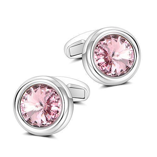 MERIT OCEAN Manschettenknöpfe für Herren, Eleganten Stil Manschette Link Super glänzend Rosa Kristall Circular Cufflinks Hochzeit mit Geschenkbox für Männer, Trauzeugen von MERIT OCEAN