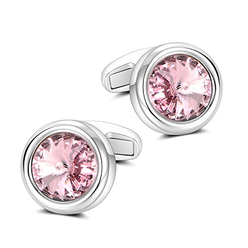 Merit Ocean Manschettenknöpfe für Herren, Eleganten Stil Manschette Link Super glänzend Rosa Kristall Circular Cufflinks Hochzeit mit Geschenkbox für Männer, Trauzeugen von MERIT OCEAN