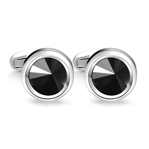 Merit Ocean Manschettenknöpfe Herren Schwarz, Eleganten Stil Kristall Circular Cufflinks Manschette für Hemd Hochzeit Geburtstag mit Geschenkbox von MERIT OCEAN