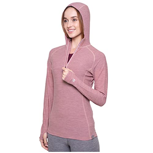 MERIWOOL Damen Base Layer Hoodie Leichte Merinowolle Langarm Thermo, Pink Heather, S von MERIWOOL
