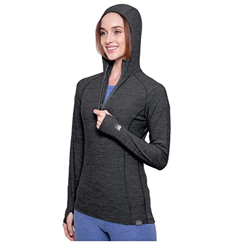 MERIWOOL Damen Base Layer Hoodie Leichte Merinowolle Langarm Thermo, dunkles grau, XS von MERIWOOL