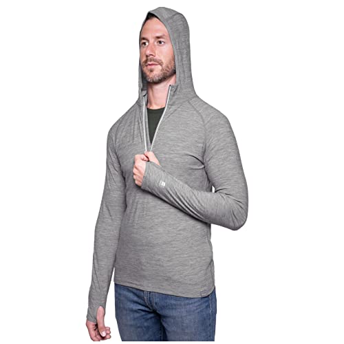 MERIWOOL Herren Base Layer Hoodie Leichte Merinowolle Langarm Thermo, Grau meliert, XL von MERIWOOL