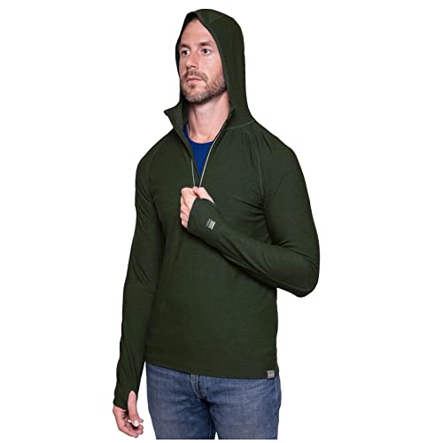 MERIWOOL Herren Base Layer Hoodie Leichte Merinowolle Langarm Thermo, Grün (Army Green), L von MERIWOOL