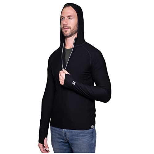 MERIWOOL Herren Base Layer Hoodie Leichte Merinowolle Langarm Thermo, Schwarz, L von MERIWOOL