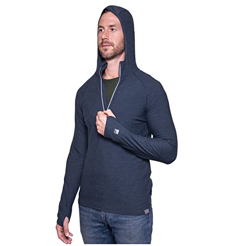 MERIWOOL Herren Baselayer Hoodie Leichte Merinowolle Langarm Thermo, Denim Blau, Medium von MERIWOOL