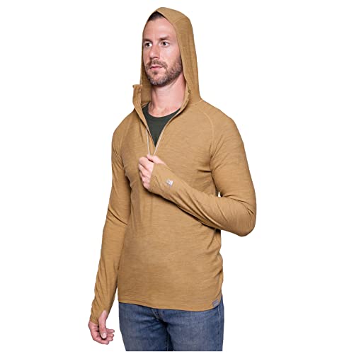 MERIWOOL Herren Baselayer Hoodie Leichte Merinowolle Langarm Thermo, Sand, S von MERIWOOL