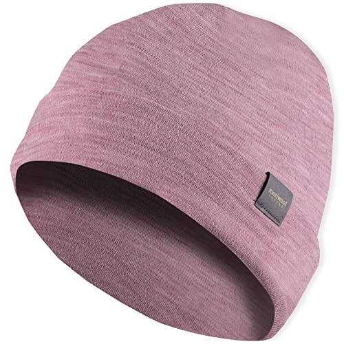 MERIWOOL Unisex Merinowolle Manschette Beanie Wintermütze für Damen und Herren, Pink Heather, Einheitsgröße von MERIWOOL