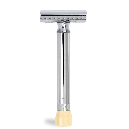 MERKUR Einstellbarer Rasierhobel 510C | Klassiker Glanzchrom | Zweiteiliger Rasierer mit geradem Schnitt | Ideal für Nassrasur | Zinkdruckguss | Messing Griffstück | Made in Germany von MERKUR