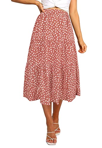MEROKEETY Damen Boho Leopard Print Rock Plissee A-Linie Swing Midi Röcke, Dunkelrosa, Mittel von MEROKEETY