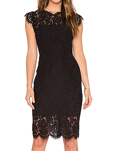 MEROKEETY Damen-Cocktailkleid, ärmellos, mit Spitze, Blumenmuster, elegant, Rundhalsausschnitt Knielänge, für Party - Schwarz - Klein MEROKEETY Damen-Cocktailkleid, ärmellos, mit Spitze, Blumenmuster, elegant, Rundhalsausschnitt Knielänge, für Party - Schwarz - Klein von MEROKEETY