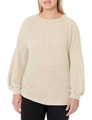 MEROKEETY Damen Langarm Oversize Rundhals Einfarbig Strickpullover Pullover Oberteile, beige, Mittel von MEROKEETY