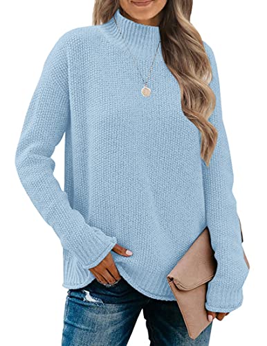 MEROKEETY Damen Langarm Rollkragen Gemütlich Strickpullover Casual Lose Pullover Pullover Tops, himmelblau, Mittel von MEROKEETY