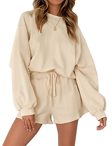 MEROKEETY Damen Oversized Fledermaus?rmel Lounge Sets Casual Top und Shorts 2-teiliges Outfits Sweatsuit, Aprikose, S von MEROKEETY