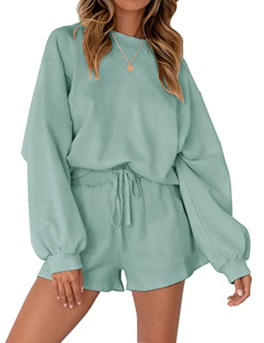 MEROKEETY Damen Oversized Batwing Sleeve Lounge Sets Casual Top und Shorts 2 Piece Outfits Sweatsuit, hellgrün, S von MEROKEETY