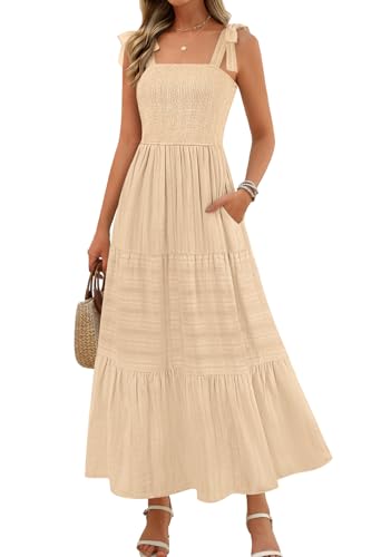 MEROKEETY Maxikleid für Damen, Sommer, Boho, Strand, Urlaub, lässig, gesmokt, A-Linie, Sommerkleid mit Taschen, aprikose, Groß MEROKEETY Maxikleid für Damen, Sommer, Boho, Strand, Urlaub, lässig, gesmokt, A-Linie, Sommerkleid mit Taschen, aprikose, Groß von MEROKEETY