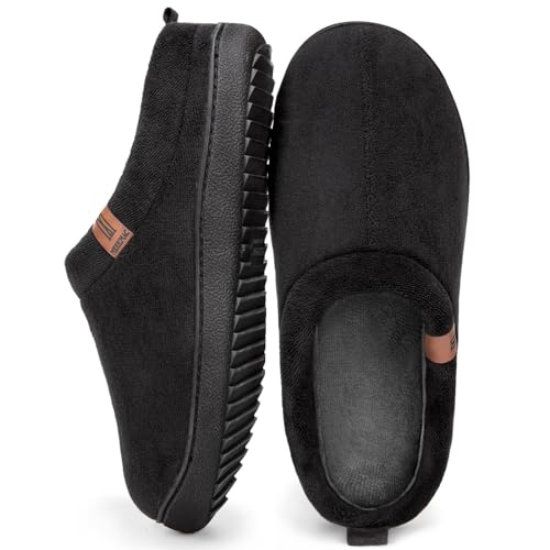 MERRIMAC Herren Slip-on Hausschuhe Bequem Memory-Schaum Rutschfest Innen Pantoffeln Dunkelschwarz, 47 EU von MERRIMAC