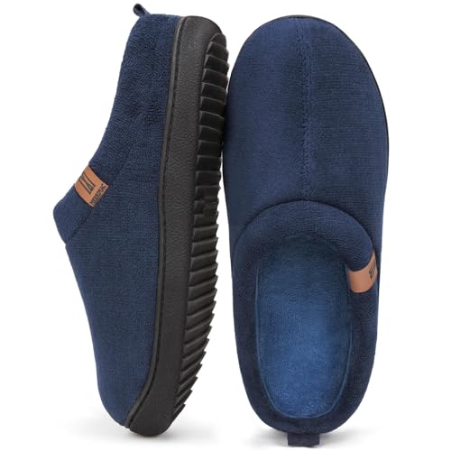 MERRIMAC Herren Slip-on Hausschuhe Bequem Memory-Schaum Rutschfest Innen Pantoffeln Marineblau, 47 EU von MERRIMAC