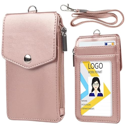 Abzeichenklammer, Seil aufhängen, 1PC Frauen Männer Arbeit Kreditkarteninhaber Brieftasche mit Umhängeband Reißverschluss Hasp 5 Slots Student Staff ID Card Bus Desk Organizer Geldbörse (Color : Gold) von MERRIYARD