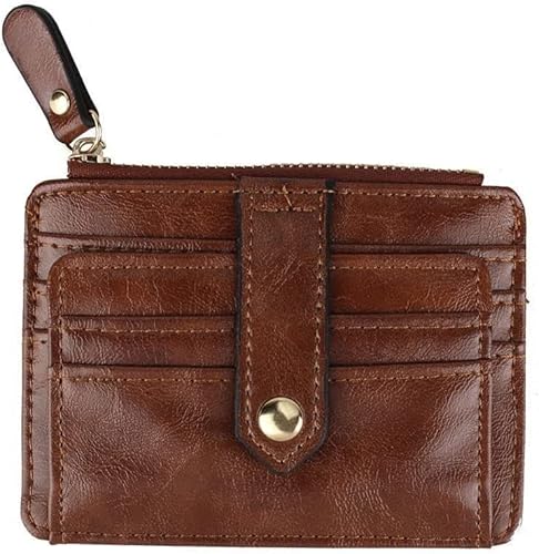 Abzeichenklammer, Seil aufhängen, 1PC Mini-PU-Leder-Kreditkartenhalter-Abdeckung Reißverschluss Haspe Frauen Männer Kleine ultradünne Brieftasche Organizer Fall Paket Geldbörse (Color : G)(Brown) von MERRIYARD